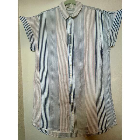 Madewell Central Shirtdress Rawley Stripe Tulum Blue Size Medium Excellent - Picture 5 of 11